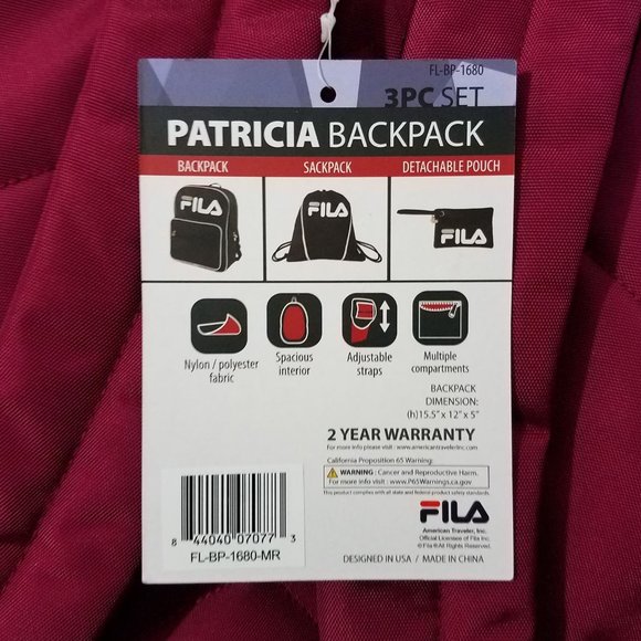 Fila Backpack Set - Maroon